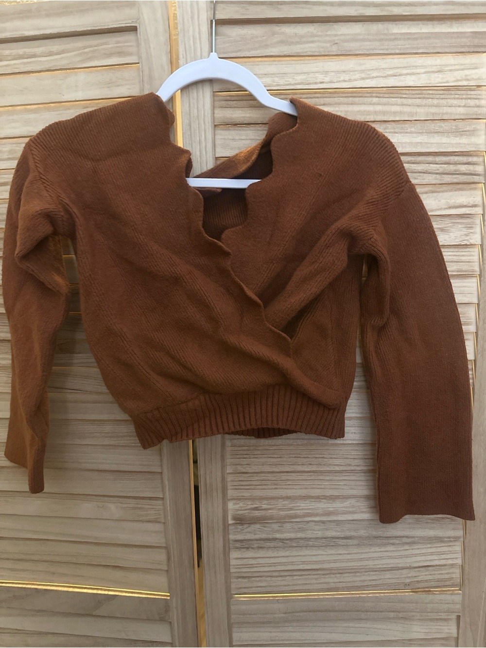 Fashion Nova Rust Brown V-Neck Wrap Sweater